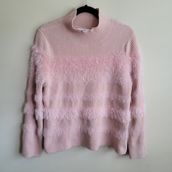 Calvin Klein Womens Sweater Size Medium Blush Pink Eyelash Stripes Barbiecore - Picture 1 of 7